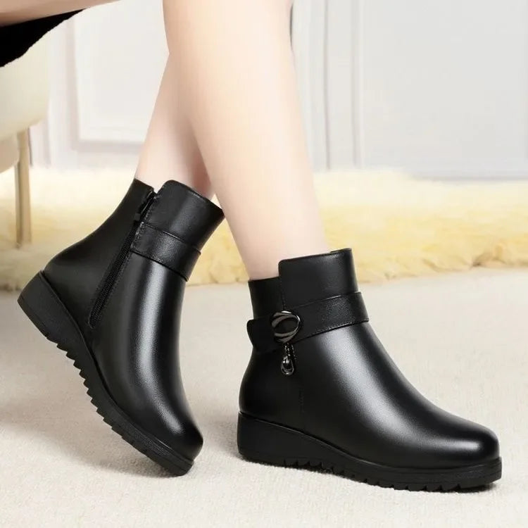 Fashionable Thickened Fleece Lined Flat Bottom Women's Cotton Boots Winter Warm Anti-slip Soft Sole Comfortable Mom Shoes