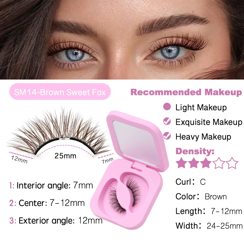 1Pairs Soft Magnetic Lashes Natural Reusable Magnetic Eyelash No Glue Need Eyelash Extension Set with Wearing Clips Makeup Tools