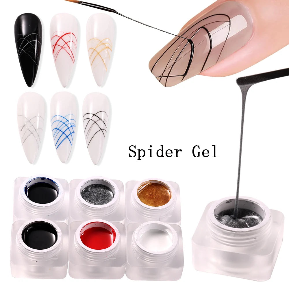 6 Colors Spider Line Gel Nail Polish Black Spider Line Gel Nail Polish UV LED Gel Varnish Wire Drawing Gel Lacquer For Manicure