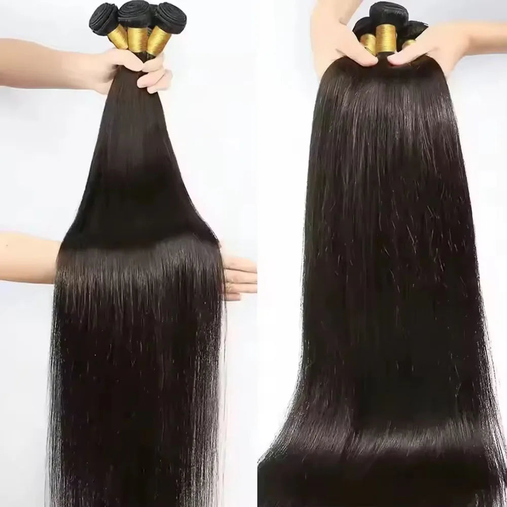 Human Hair 36 40 Inch Bone Straight Raw Hair Human Hair Bundles Extensions 1 3 4 Bundle Black Brazilian Remy Weave Bundles