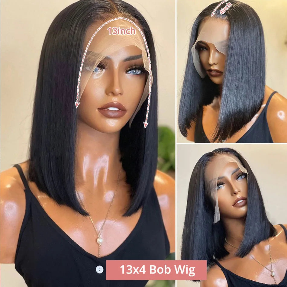 13x4 Glueless Lace Front Wig Human Hair Straight 13x6 HD Transparent Lace Frontal Wigs Short Bob Wig For Women Remy 250% Density