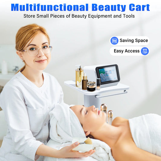 White, Salon Cart Beauty Salon Trolley Rolling Cart Stand Instrument Tray Mobile Cart with Roller Spa Stand Tray Max Load 88 lbs