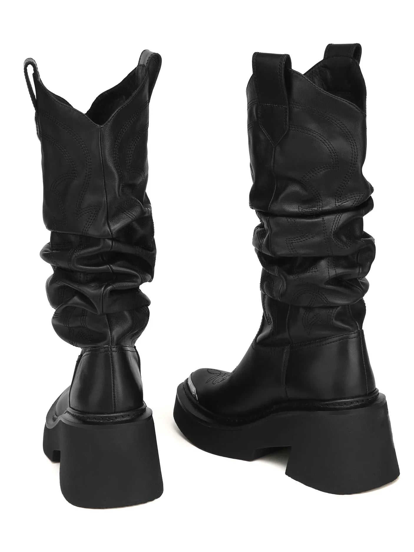 Metal Decoration Retro Stackable Mid-Calf Boot 2025 Designer New Women's Round Toe Thick Heel Knee-High Boots Fashion Women Shoe