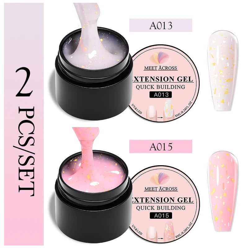 2Pcs Non Stick Hand Extension Gel Nail Polish Set Nude Clear Extension Rhinestone Glue Gel Kits UV Builder Nail Art For Manicure
