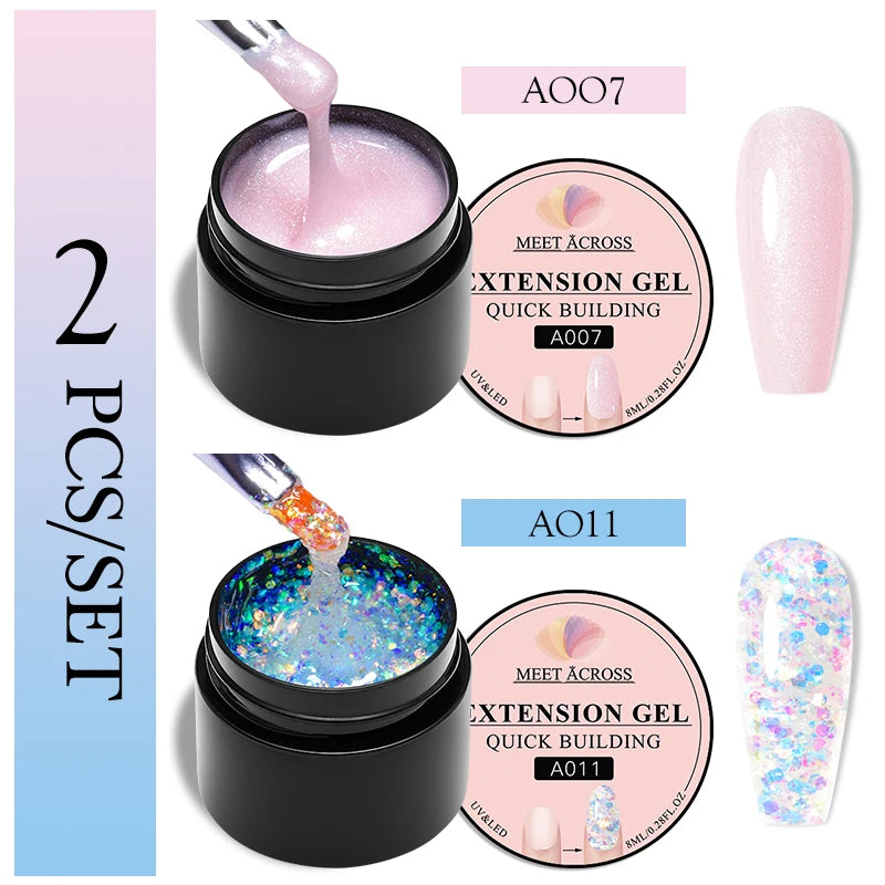 2Pcs Non Stick Hand Extension Gel Nail Polish Set Nude Clear Extension Rhinestone Glue Gel Kits UV Builder Nail Art For Manicure