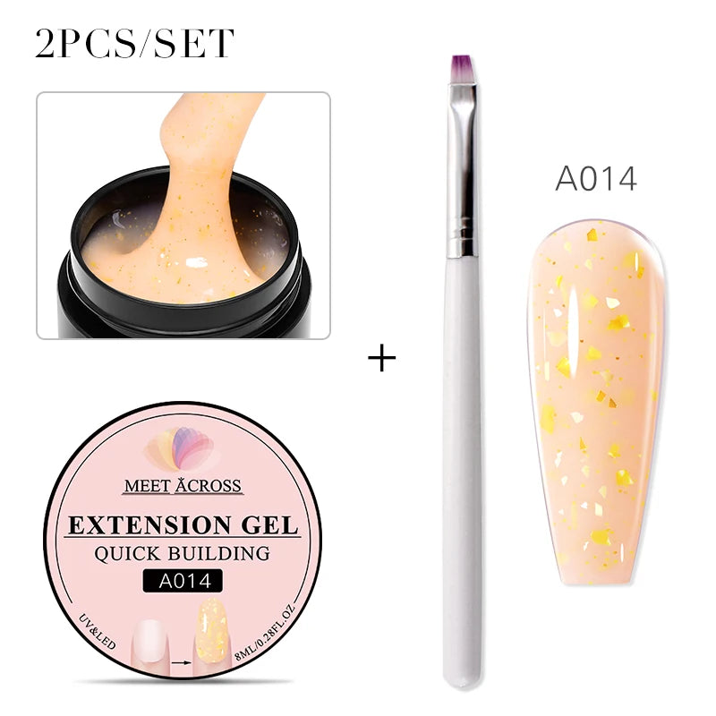 2Pcs Non Stick Hand Extension Gel Nail Polish Set Nude Clear Extension Rhinestone Glue Gel Kits UV Builder Nail Art For Manicure