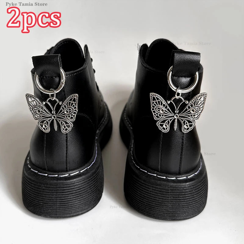 2pcs Metal Skull Butterfly Pendant Shoes Buckle Boots Shoes Decoration Heel Accessories Men Women Party Jewelry Diy Snap Hook