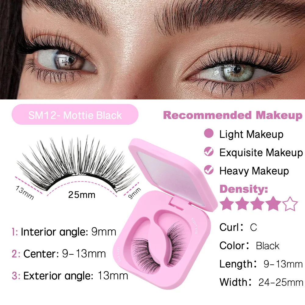 1Pairs Soft Magnetic Lashes Natural Reusable Magnetic Eyelash No Glue Need Eyelash Extension Set with Wearing Clips Makeup Tools