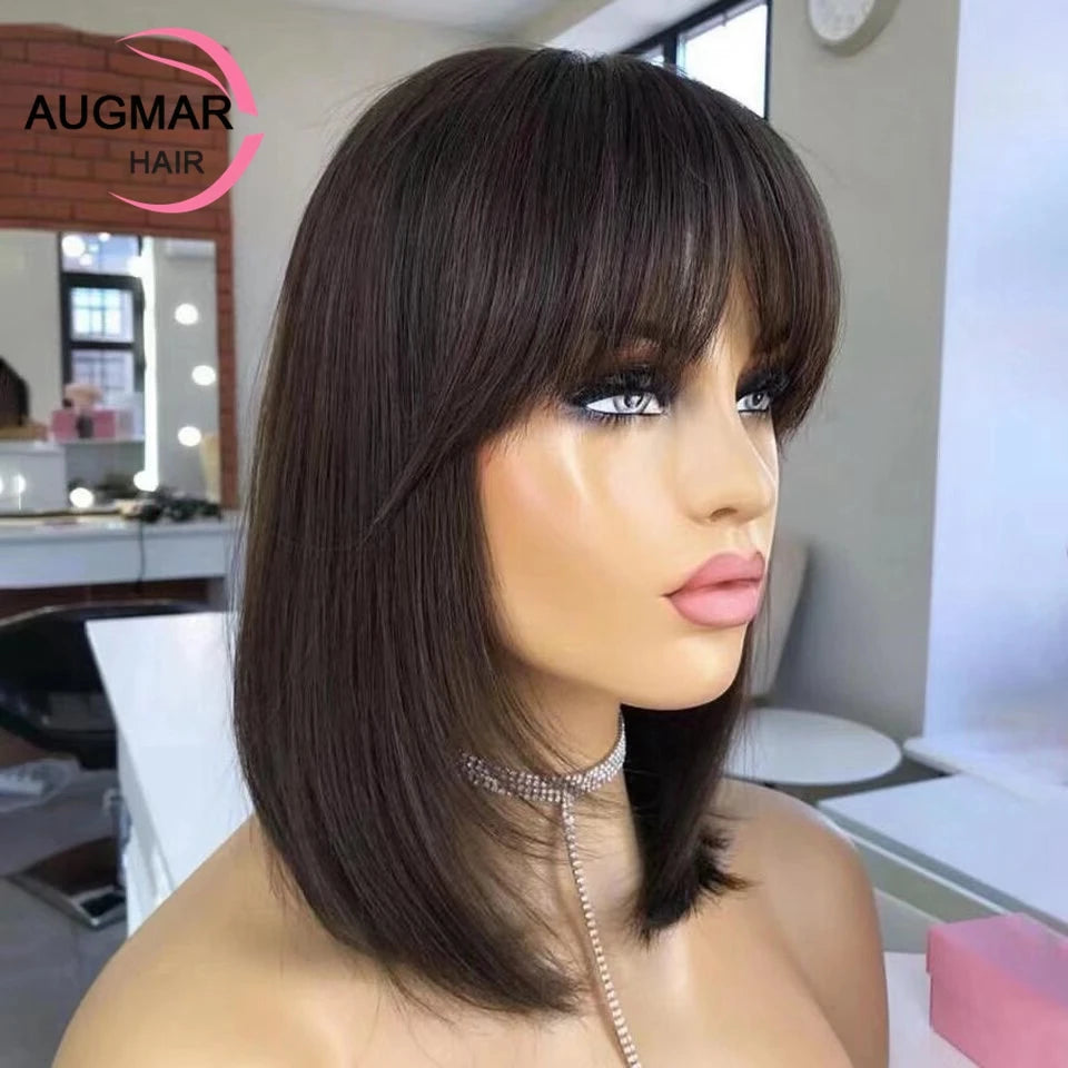 13x4 Ash Blonde Highlight Human Hair Wigs With Bangs 13x6 HD Lace Frontal Wig Short Bob Wig Lace Front Human Hair Wigs For Women
