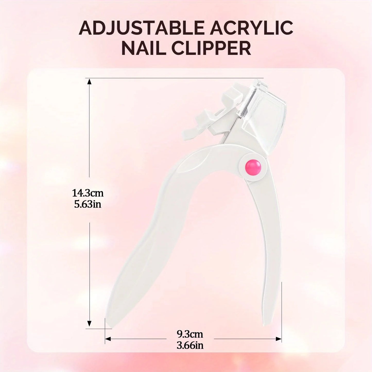 1pc Black Professional Dial Stainless Steel Blade Adjustable Acrylic Nail Clippers with Sizer, Catcher and Length Measurement