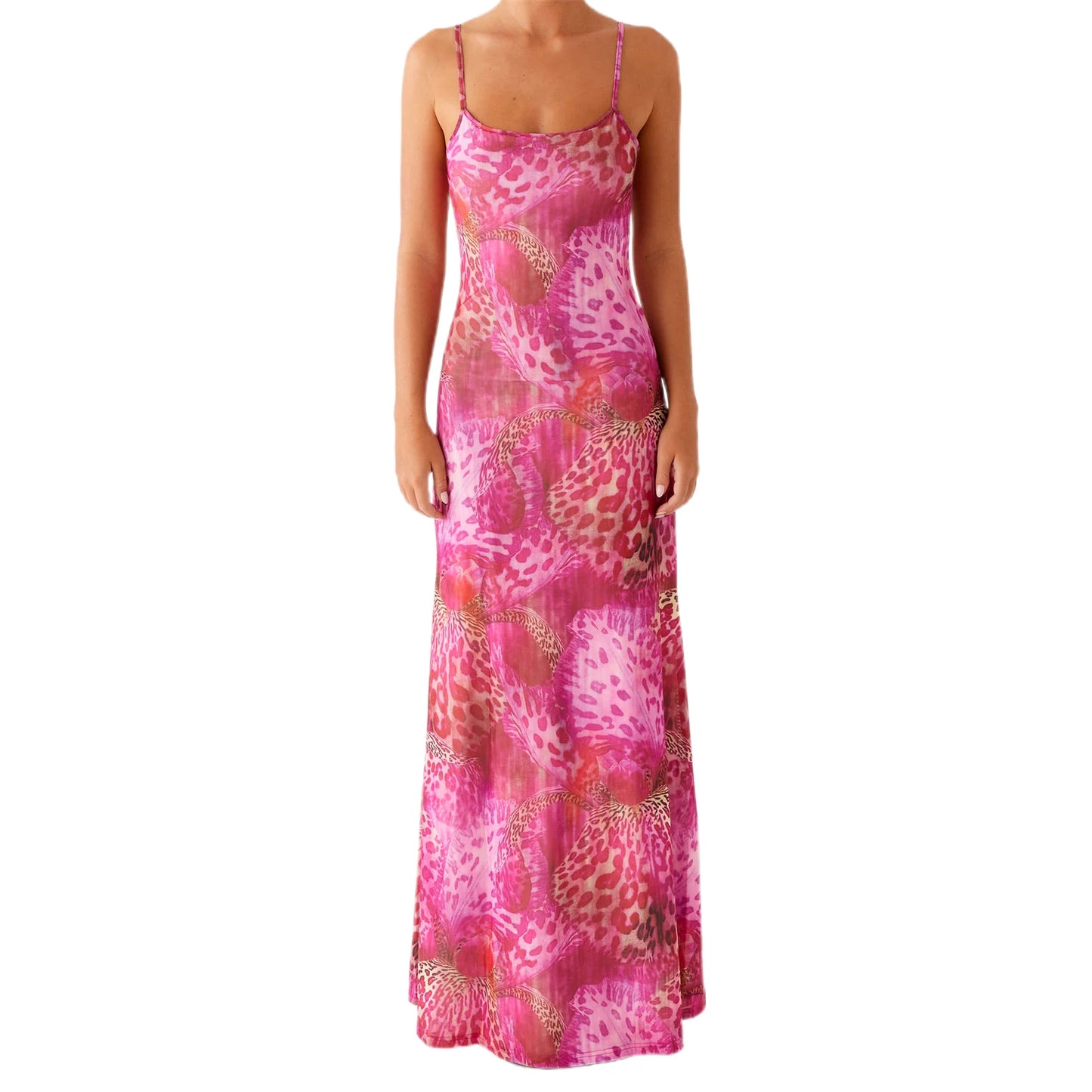 Women s Elegant Floral Print Sleeveless Maxi Dress with  Fit Spaghetti Straps for Summer Beach Party Wear