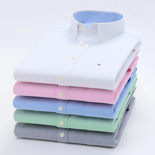 Men's Plaid Striped Oxford Long Sleeve Button-down Shirts with Pocket, Spring Fall 60% Cotton Thick Casual Menswear Clothing