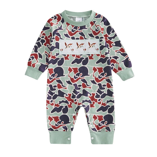 Baby Boys Jumpsuit Long Sleeve Camouflage Embroidery Duck Casual Autumn Newborn Romper Clothes