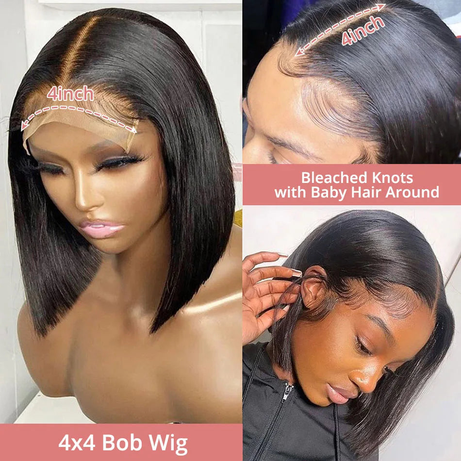 13x4 Glueless Lace Front Wig Human Hair Straight 13x6 HD Transparent Lace Frontal Wigs Short Bob Wig For Women Remy 250% Density