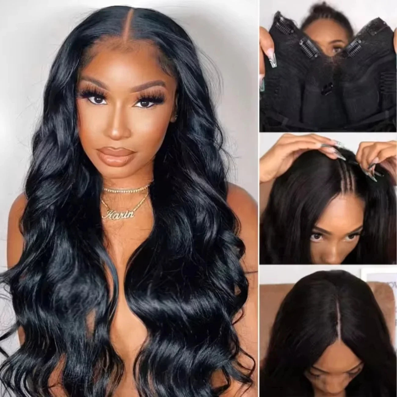 200 Density V Part Wig Human Hair Body Wave Upgrade U Part Wig No Leave Out Glueless Machine Made Clip In Half Human Hair Wigs