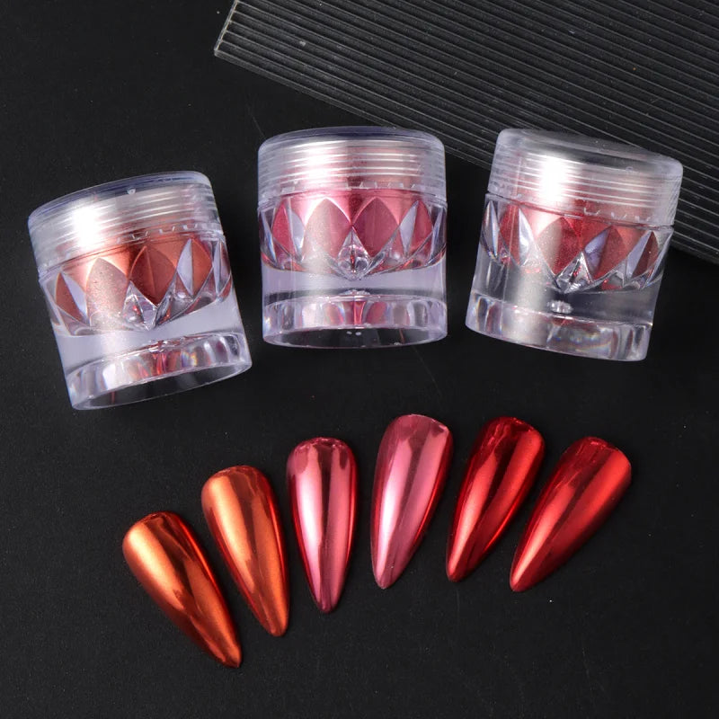 Chrome Red Pink Nail Glitter Powder Magic Mirror Metallic Rubbing Pigment Flakes Dust New  Year Valentine Nail Art Decor