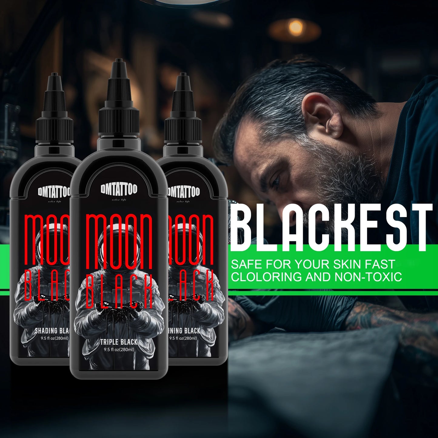 DM 9.5oz/280ml Tattoo Black Ink Triple/ Lining/ Shading Black Pigment Premium Tattoo Ink Drawing Teng Black Tattoo Materia ﻿