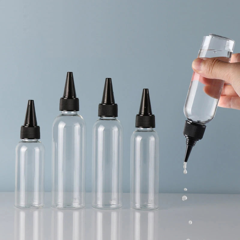 30Pcs 10/30/50/60/100/120ML Clear Plastic Bottles Applicator With Black Twist Top Cap BPA-Free For Hair Oils and Liquids