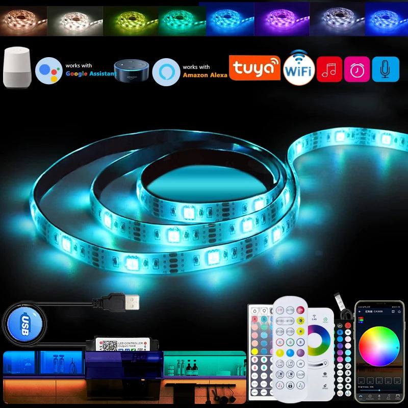 Tuya Wifi RGB Led Strip Lights USB 5V APP Music Sync Remote Control Ambient Light for PC TV Backlight Room Decor Christmas Gift