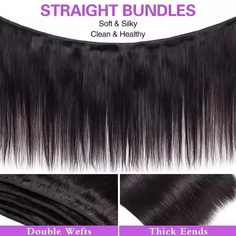 Human Hair 36 40 Inch Bone Straight Raw Hair Human Hair Bundles Extensions 1 3 4 Bundle Black Brazilian Remy Weave Bundles