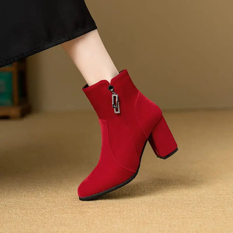 REAVE CAT Mature Female Ankle Boots Round Toe Chunky Heels Black 7.5cm Big Size 42 44 45 46 47 48 49 50 51 52 US18 Women Bota