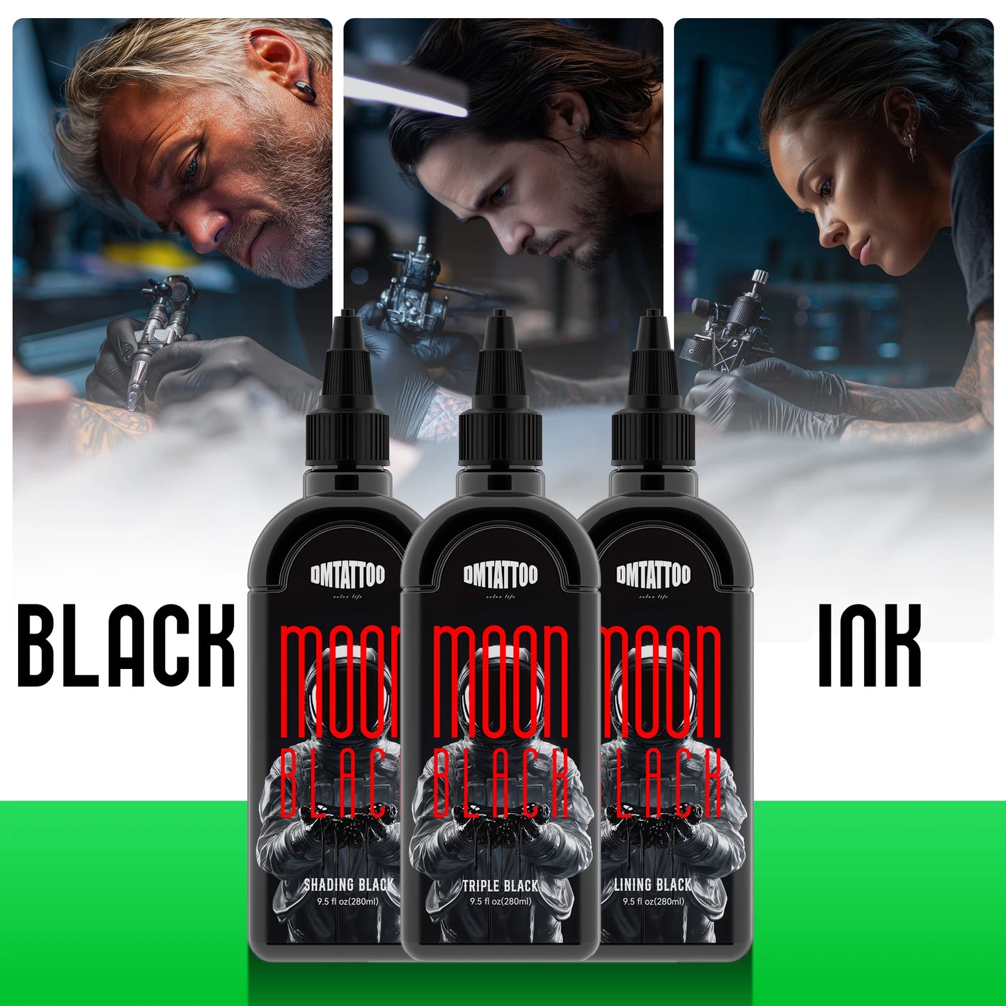 DM 9.5oz/280ml Tattoo Black Ink Triple/ Lining/ Shading Black Pigment Premium Tattoo Ink Drawing Teng Black Tattoo Materia ﻿