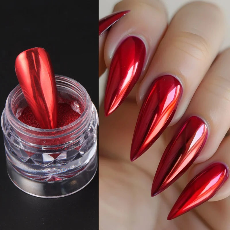 Chrome Red Pink Nail Glitter Powder Magic Mirror Metallic Rubbing Pigment Flakes Dust New  Year Valentine Nail Art Decor