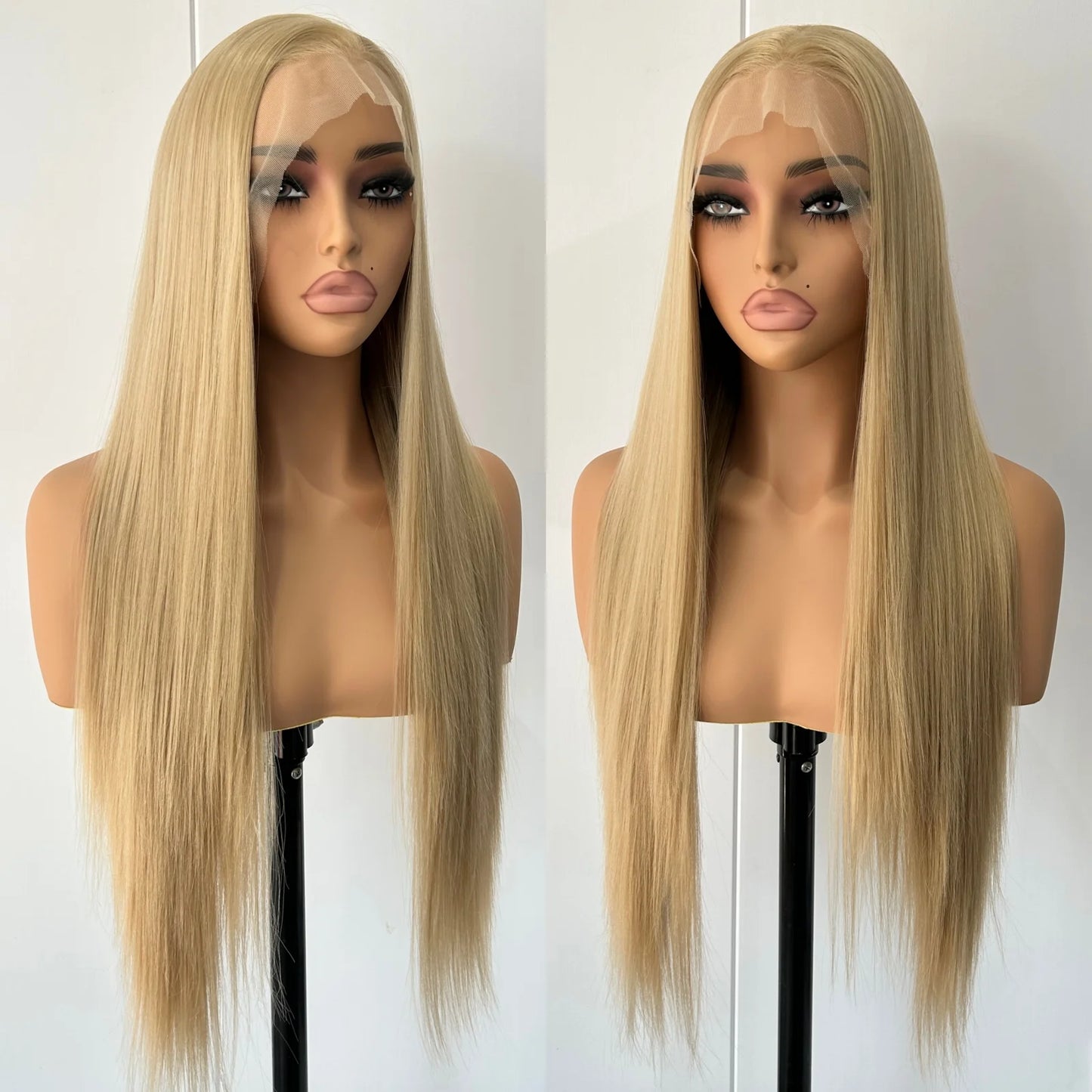 Ash Blonde Long Silky Straight Synthetic Lace Front Wig Free Part Dirty Blonde Colored Heat Resistant Fiber Wigs for Women Daily