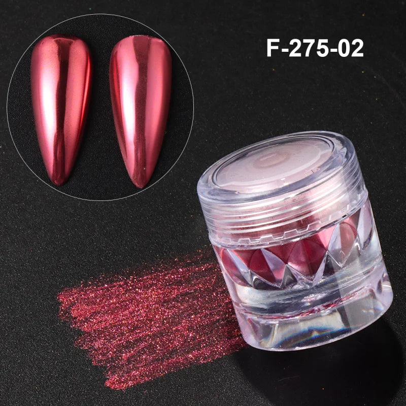 Chrome Red Pink Nail Glitter Powder Magic Mirror Metallic Rubbing Pigment Flakes Dust New  Year Valentine Nail Art Decor