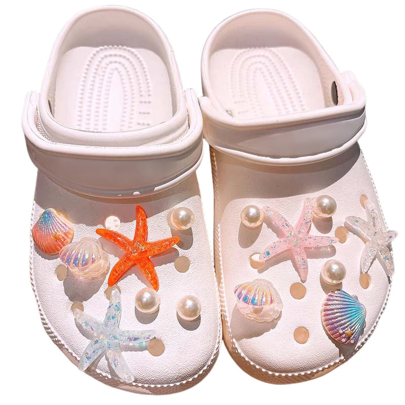 Sea DIY Shell Hole Punch Shoe Charms Ocean Lava Rock & Starfish Shoe Clips For Summer Sandals & Slippers Decorations Women Gifts