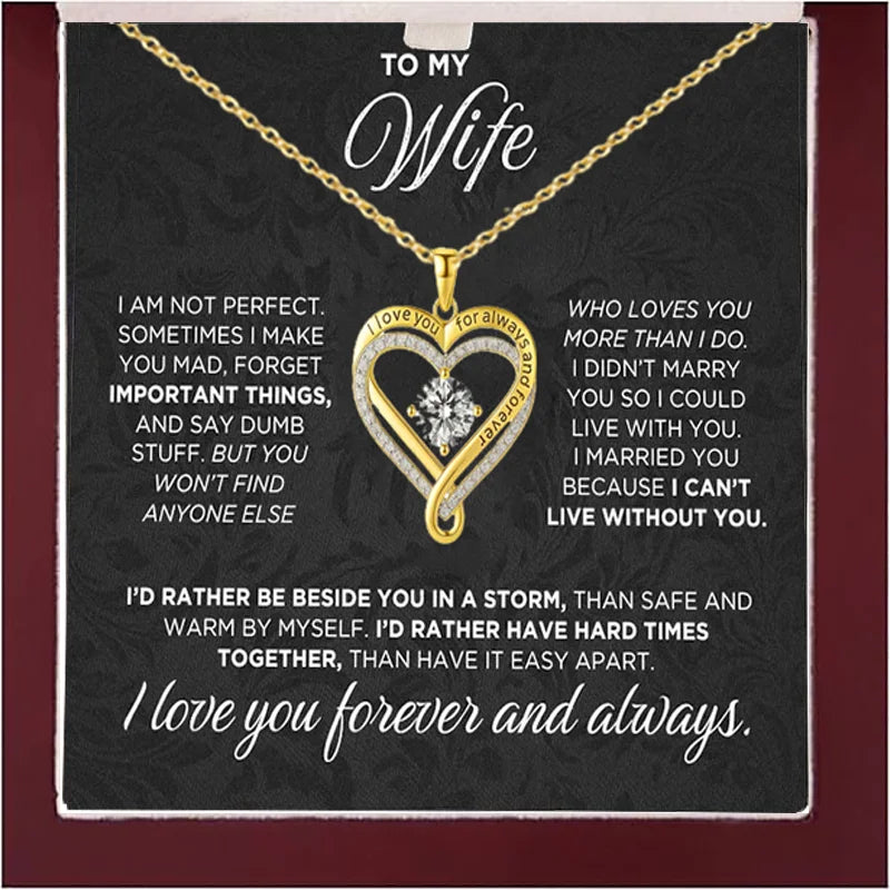 To My Wife Eternal Heart Double layered Necklace With LED Light Gift Box Fo Gilrfriend Wife Valentine's Day Christmas Gifts