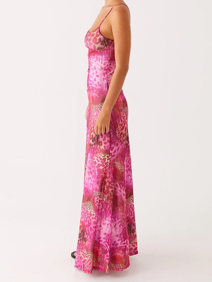 Women s Elegant Floral Print Sleeveless Maxi Dress with  Fit Spaghetti Straps for Summer Beach Party Wear