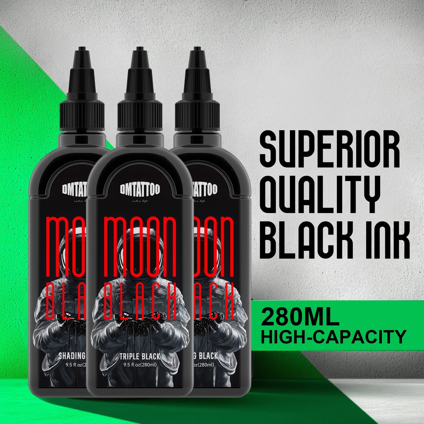 DM 9.5oz/280ml Tattoo Black Ink Triple/ Lining/ Shading Black Pigment Premium Tattoo Ink Drawing Teng Black Tattoo Materia ﻿
