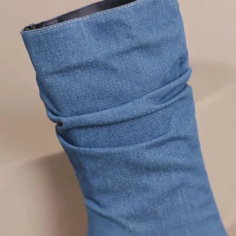 SIMLOVEYO Brand Women Mid Calf Boots Pointed Toe Stiletto 10CM Slip On Sexy Dating Female Booty 43 42 44 45 46 47 48 Black Blue