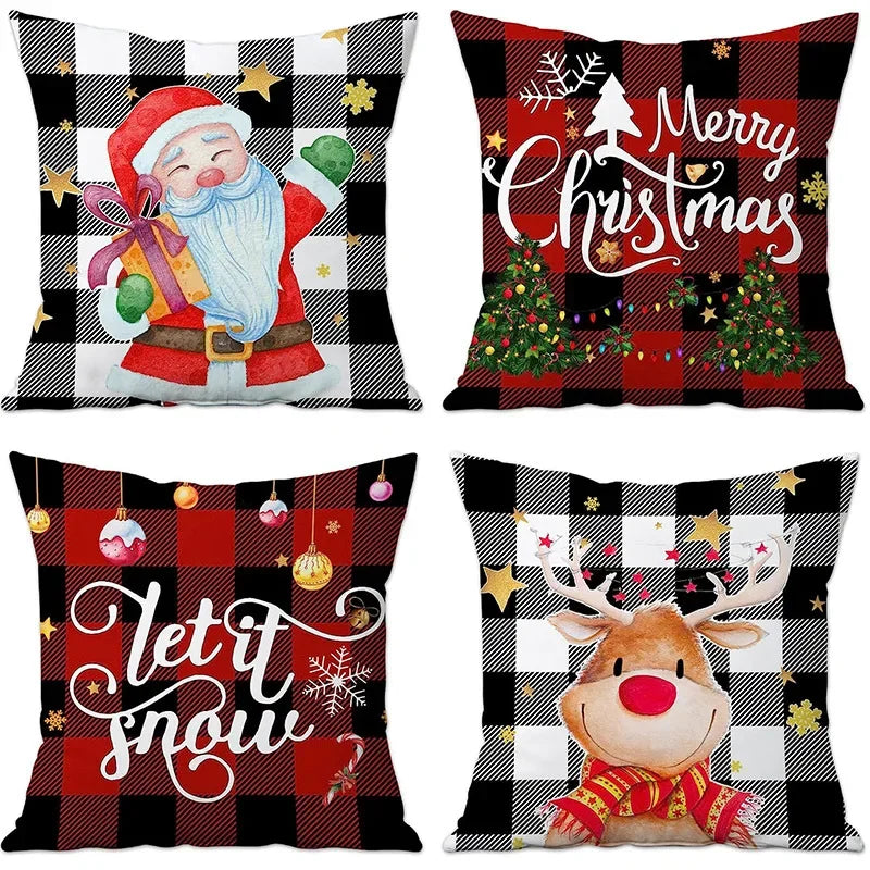 Christmas linen pillowcase, Santa Claus printed pillow, cushion cover, home living room decoration cushion cover