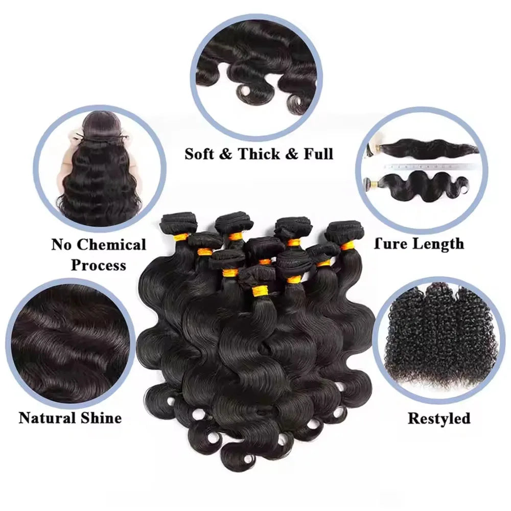 30 40 Inch Body Wave Bundles 100% Real Raw Human Hair Extensions Wet And Wavy Remy Weave Hair Bundles For Black Women