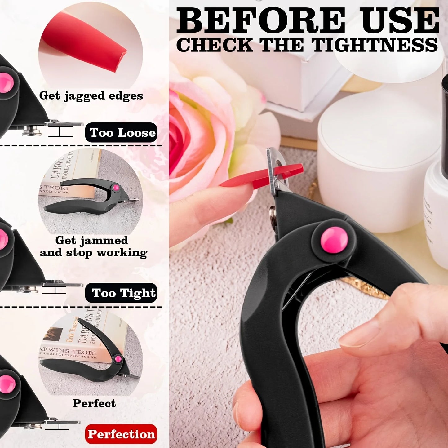 1pc Black Professional Dial Stainless Steel Blade Adjustable Acrylic Nail Clippers with Sizer, Catcher and Length Measurement