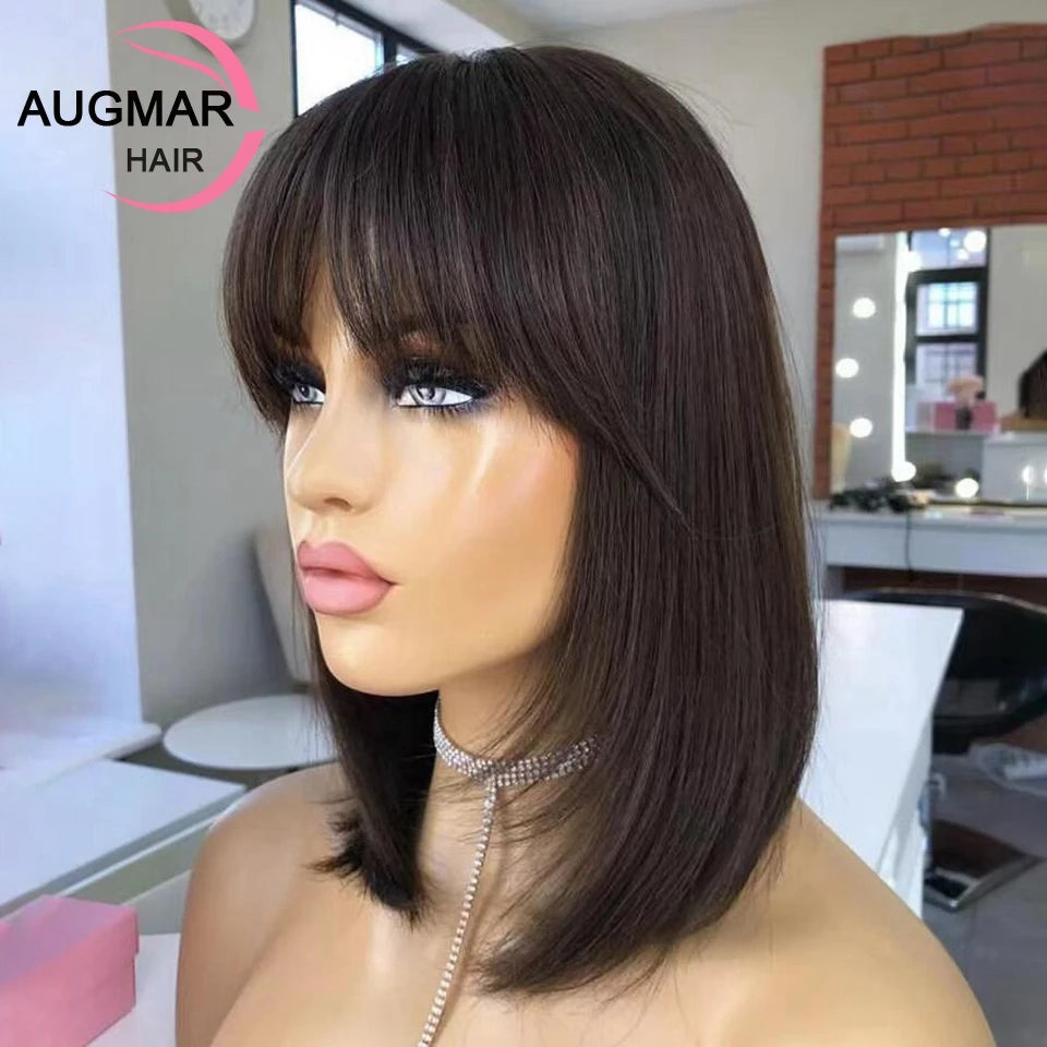 13x4 Ash Blonde Highlight Human Hair Wigs With Bangs 13x6 HD Lace Frontal Wig Short Bob Wig Lace Front Human Hair Wigs For Women