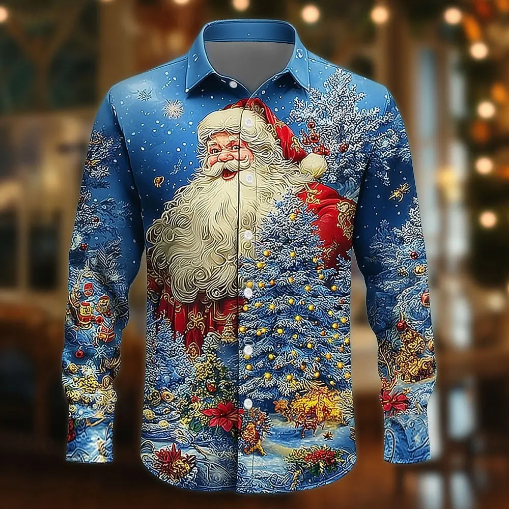 Men's Long Sleeve Shirt 2025 Christmas Santa Claus Christmas Tree Christmas Gift Shirt Streetwear Casual Comfort Slim Fit Shirts