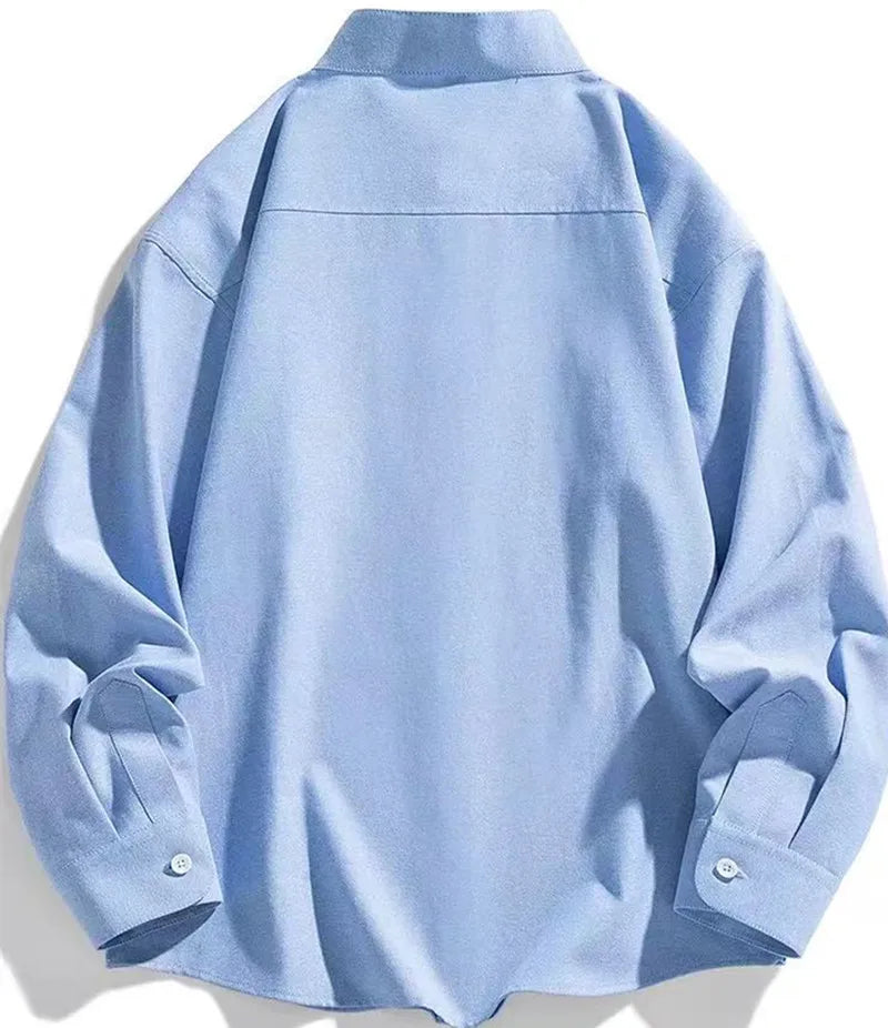 Autumn Mens Business Shirts Long Sleeve Mandarin Collor Oxford Pure Cotton Solid Color Casual Chinese Style Slim Office Top 5XL