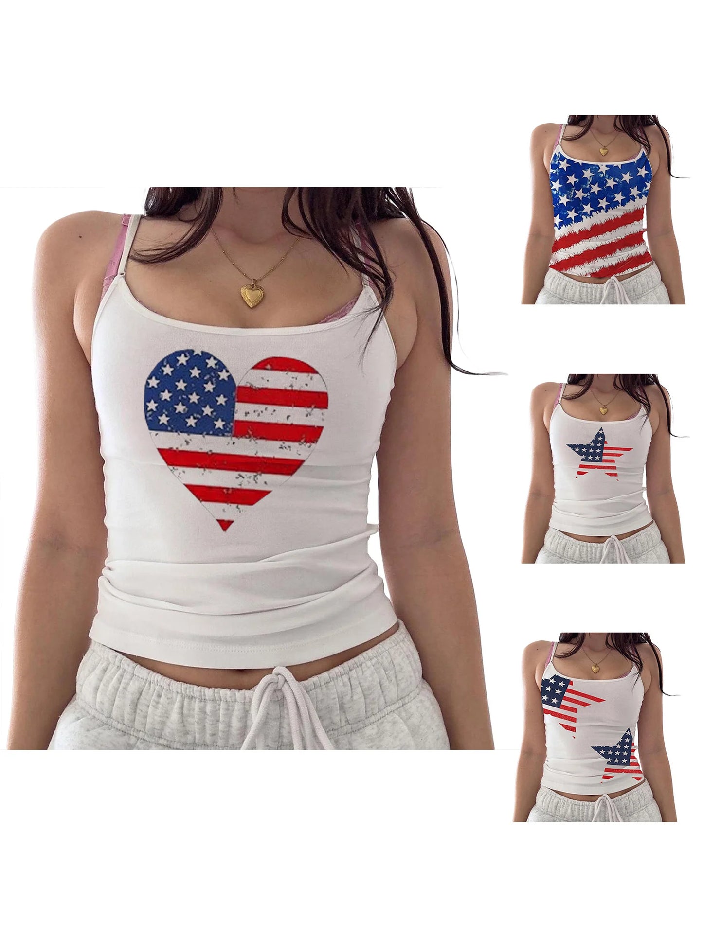 Women s Patriotic American Flag Print Sleeveless Open Back Tank Top with Star and Stripe Design for 4th of July Celebrations
