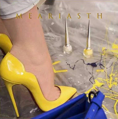 12cm Heels Women Patent Leather High Thin Heel Shoes Office Nightclub Pointed Toe V-mouth Single Shoes Wedding Party Women Pumps