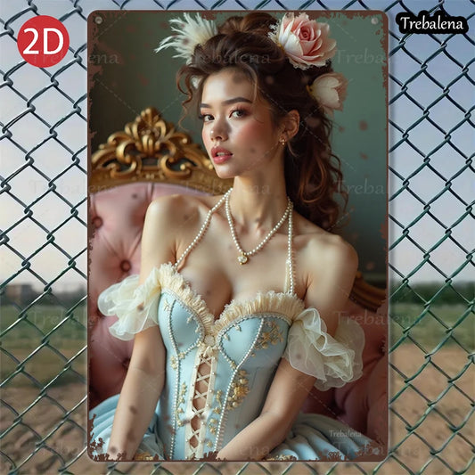 1PC 2D Flat 8*12inch Metal Sign Vintage Beauty in Blue Corset Art Print