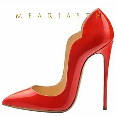 12cm Heels Women Patent Leather High Thin Heel Shoes Office Nightclub Pointed Toe V-mouth Single Shoes Wedding Party Women Pumps