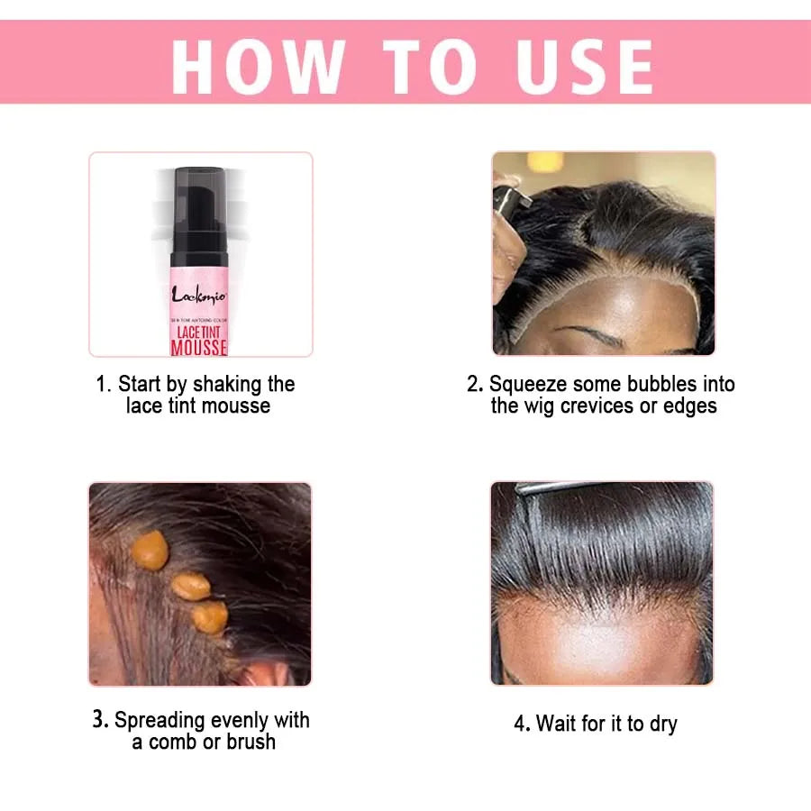 Lace Wig Dyeing and Installation Kit Lace Tint Mousse for Wig Invisible Adhesive Melting Spray for Wigs Front Closure & Remover