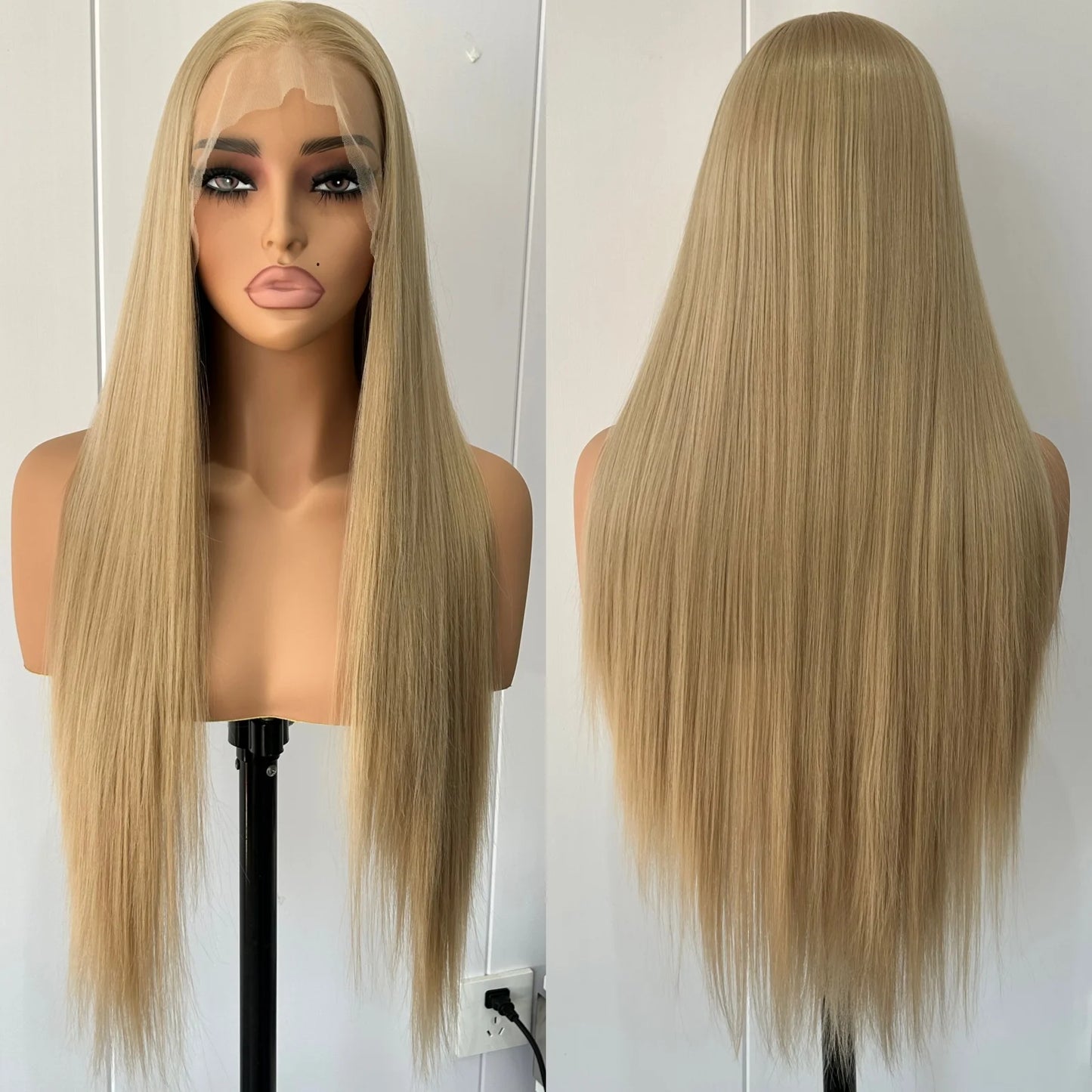 Ash Blonde Long Silky Straight Synthetic Lace Front Wig Free Part Dirty Blonde Colored Heat Resistant Fiber Wigs for Women Daily