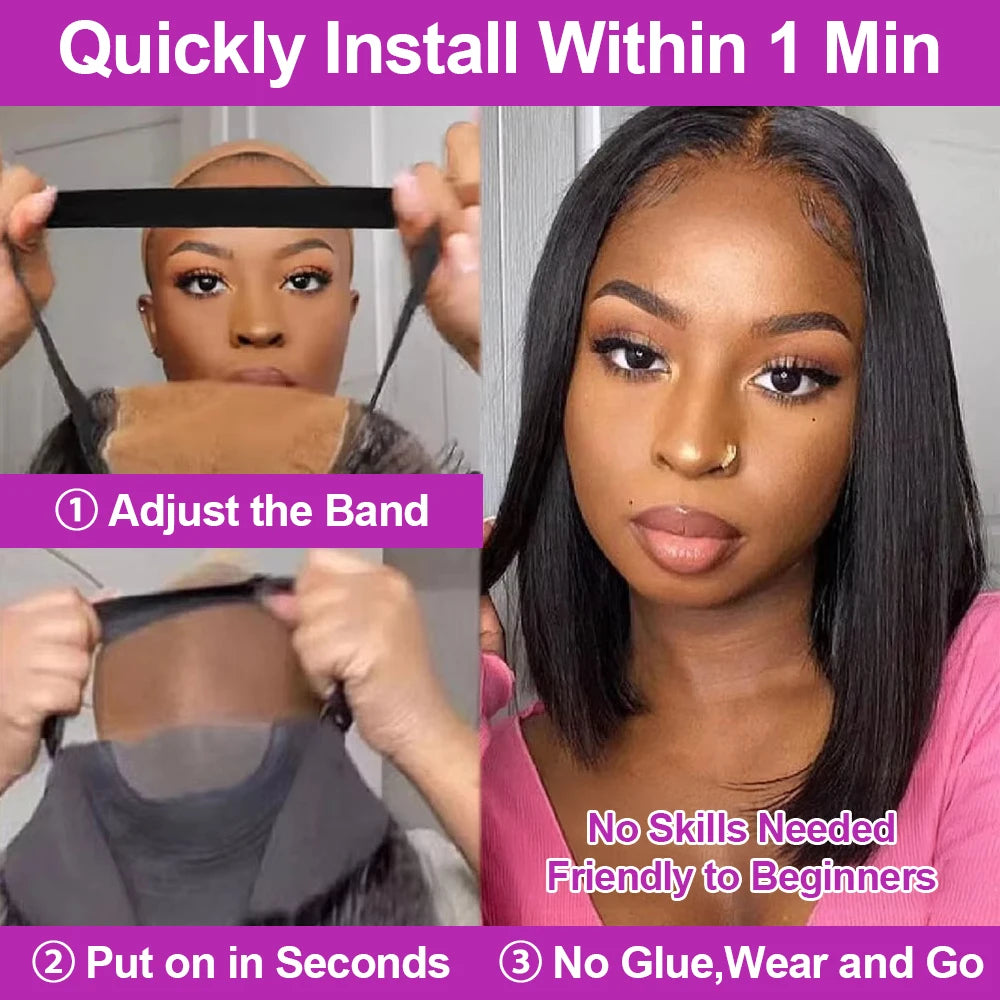 13x4 Glueless Lace Front Wig Human Hair Straight 13x6 HD Transparent Lace Frontal Wigs Short Bob Wig For Women Remy 250% Density