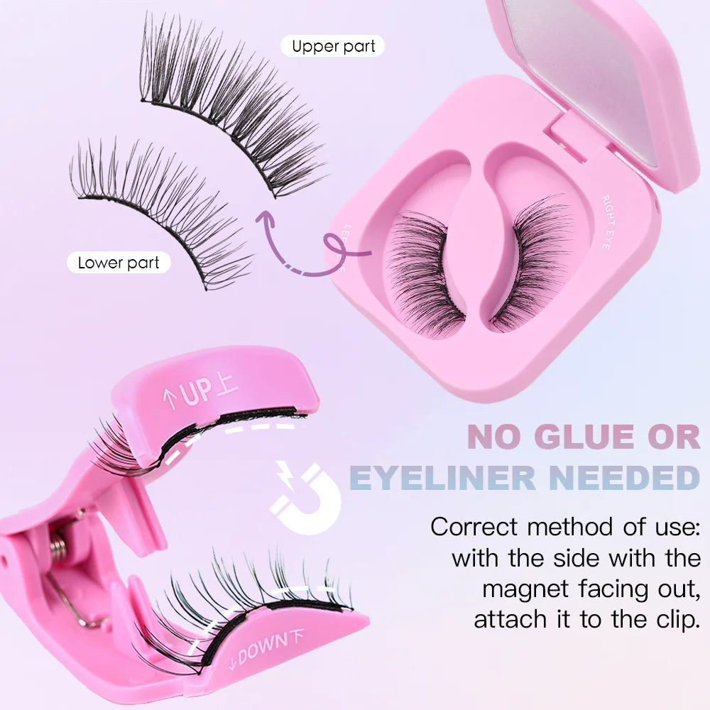 1Pairs Soft Magnetic Lashes Natural Reusable Magnetic Eyelash No Glue Need Eyelash Extension Set with Wearing Clips Makeup Tools