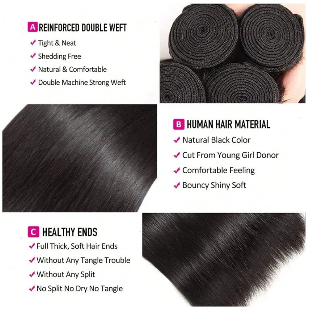 Human Hair 36 40 Inch Bone Straight Raw Hair Human Hair Bundles Extensions 1 3 4 Bundle Black Brazilian Remy Weave Bundles