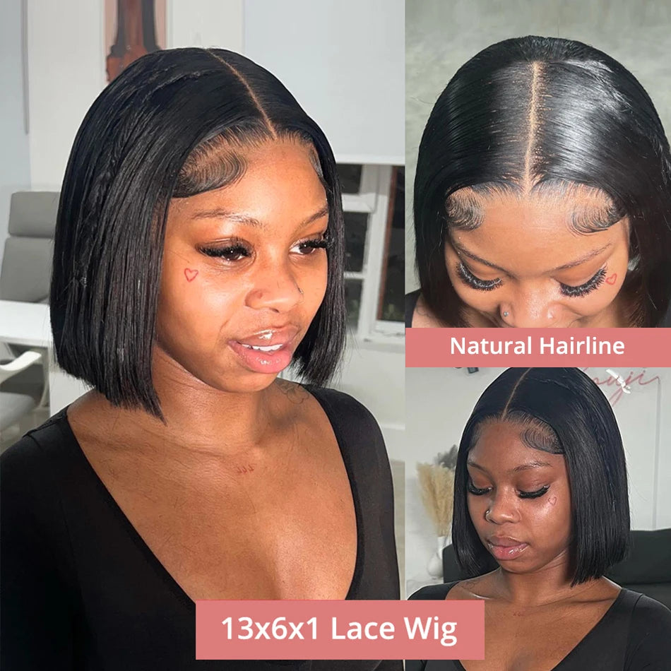 13x4 Glueless Lace Front Wig Human Hair Straight 13x6 HD Transparent Lace Frontal Wigs Short Bob Wig For Women Remy 250% Density
